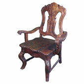 Rustic Mesquite Carved Dining Chair with Arms