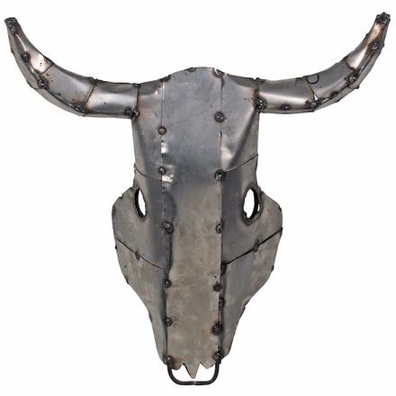 Rustic Metal Buffalo Skull Wall Art Sculpture