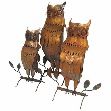 Rustic Metal Owls Yard Art Sculptures - Set of 3