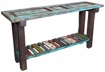 Rustic Multi-Color Old Door Sofa Table with Slat Bottom