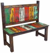 Rustic Multi-Color Painted Wood Bench
