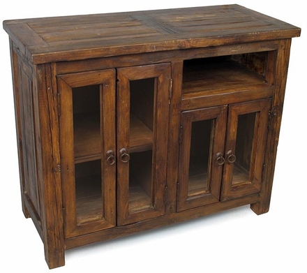 Rustic Old Wood Entertainment Console with Glass Doors