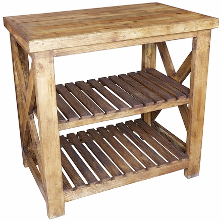 Rustic Old Wood Kitchen Island with Slat Shelves