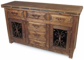 Rustic Wood Sideboard with Iron Accents - 2 Doors - 6 Drawers