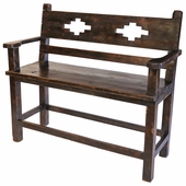 Rustic Old Wood Tall Bench with Southwest Design Cut-Out - Short