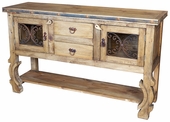 Rustic Ox Yoke Wood Sideboard with Iron Accents - 2 Doors - 2 Drawers