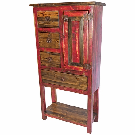 Rustic Painted and Natural Wood Multi-Use Cabinet with Lower Shelf - Red