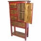 Rustic Painted and Natural Wood Multi-Use Cabinet with Lower Shelf - Red