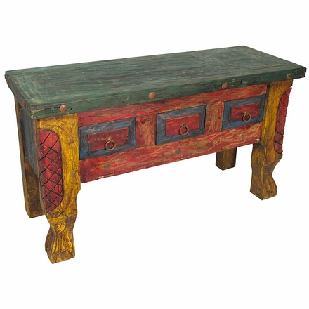 Rustic Painted Lion Foot Buffet Table