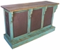 Rustic Painted Wood Bar Set With Metal Panels