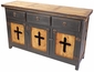 Rustic Painted Wood Buffet with Cross Cutout Doors and Iron Accents