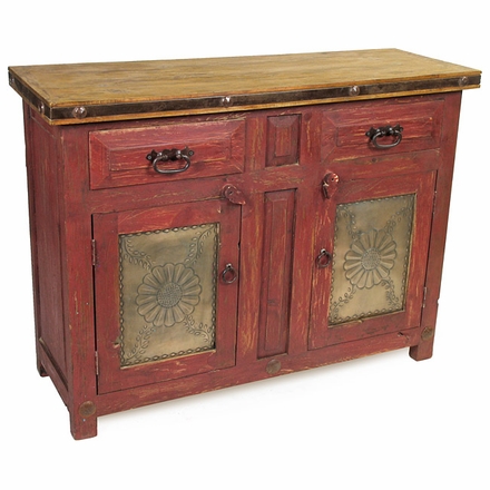 Rustic Painted Wood Buffet with Embossed Tin Panel Doors