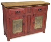 Rustic Painted Wood Buffet with Embossed Tin Panel Doors