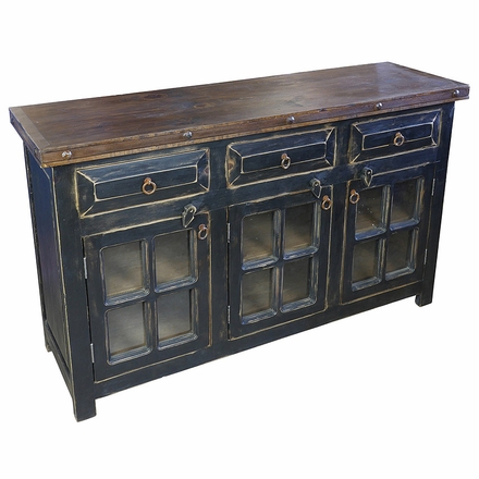 Rustic Painted Wood Buffet with Glass Doors - Black