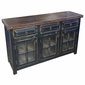 Rustic Painted Wood Buffet with Glass Doors - Black