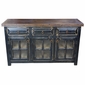 Rustic Painted Wood Buffet with Glass Doors - Black