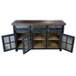 Rustic Painted Wood Buffet with Glass Doors - Black