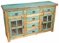 Rustic Painted Wood Buffet with Glass Doors - Green