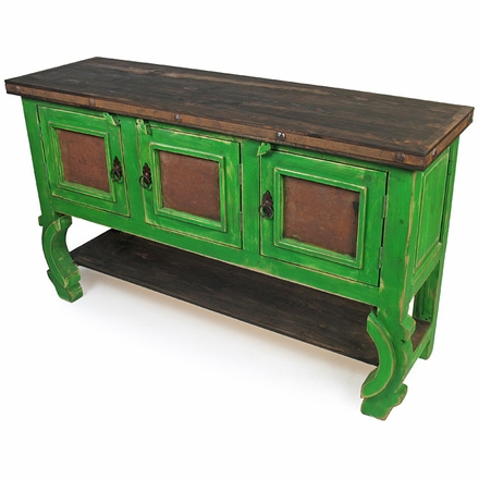 Rustic Painted Wood Buffet with Ox Yoke Legs and Tin Panelled Doors