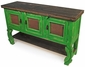 Rustic Painted Wood Buffet with Ox Yoke Legs and Tin Panelled Doors