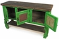 Rustic Painted Wood Buffet with Ox Yoke Legs and Tin Panelled Doors