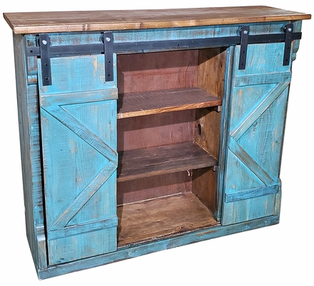 Rustic Painted Wood Coffee Bar Buffet - Blue