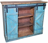Rustic Painted Wood Coffee Bar Buffet - Blue