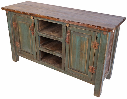 Rustic Painted Wood Credenza or Entertainment Console - Green