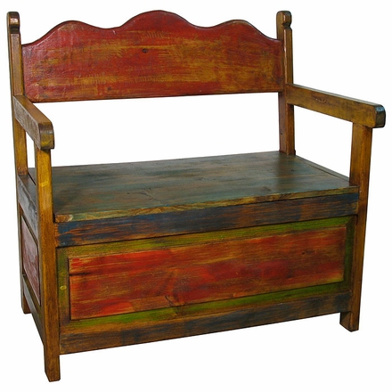Rustic Painted Wood Storage Bench
