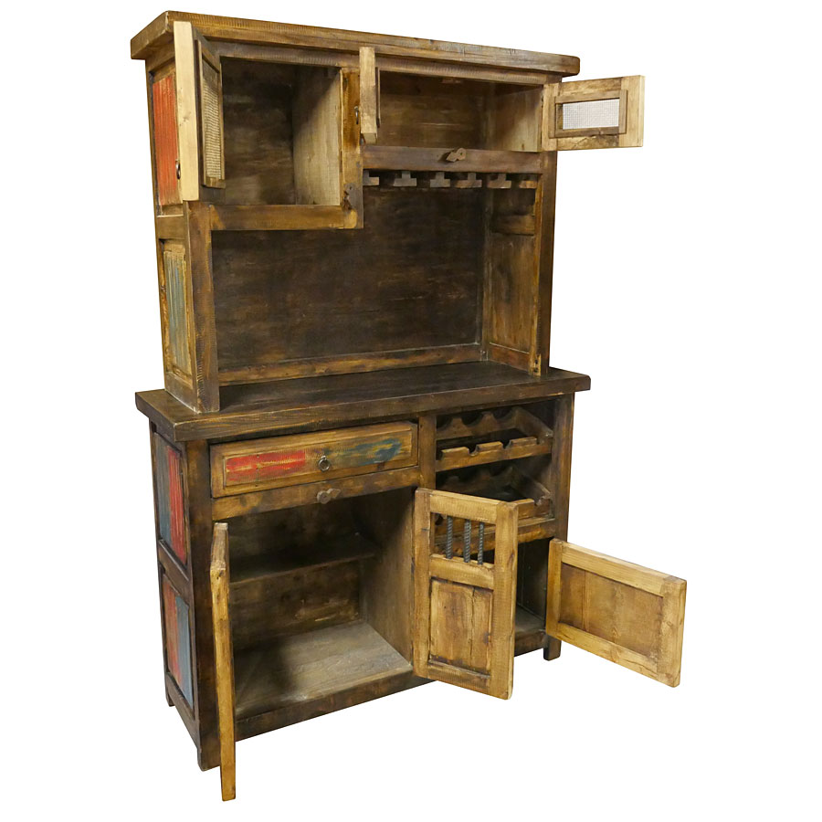 Rustic Painted Wood Wine Bar with Color Accents