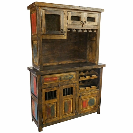 Rustic Painted Wood Wine Bar with Color Accents