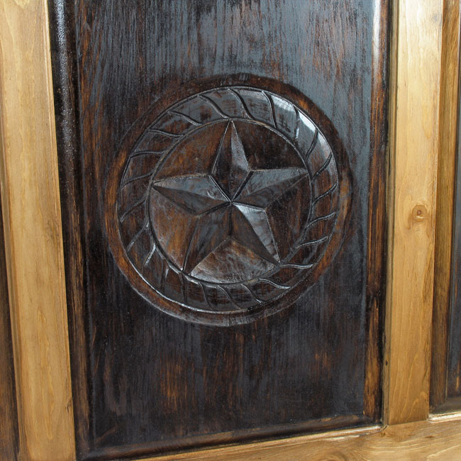 Rustic Pine Carved Texas Lone Star Headboard