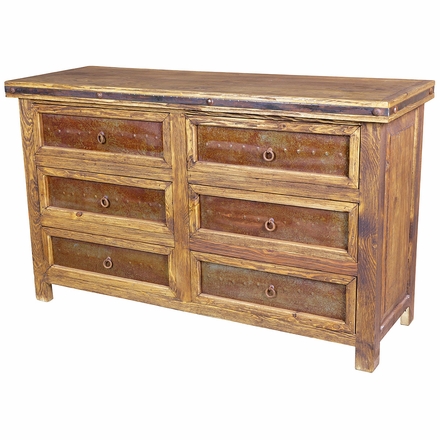 Rustic Pine Dresser with Metal Drawer Panels - 6 Drawers