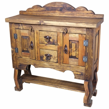 Rustic Pine Mini Buffet Table with 2 Doors & 2 Drawers