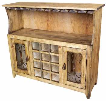 Rustic Pine Wine Hutch with Iron Accents