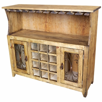 Rustic Pine Wine Hutch with Iron Accents