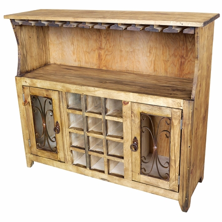 Rustic Pine Wine Hutch with Iron Accents