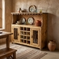 Rustic Pine Wine Hutch with Iron Accents