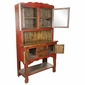 Rustic Red and Natural Wood China Cabinet with Glass Doors