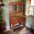 Rustic Red and Natural Wood China Cabinet with Glass Doors