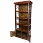 Rustic Red Painted Wood Book Shelf with Iron Scrolls and Iron Panel Doors