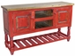 Rustic Red Painted Wood TV Entertainment Console with Lower Slat Shelf