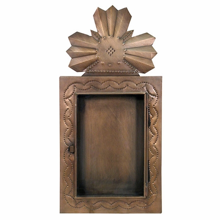 Rustic Tin Crown Shadow Box with Hinged Glass Front