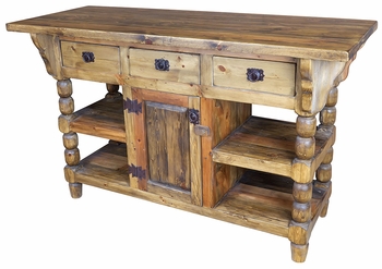Rustic Turned Leg Kitchen Island - 1 Door & 3 Drawers