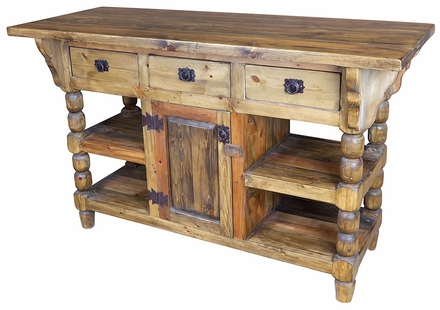 Rustic Turned Leg Kitchen Island - 1 Door & 3 Drawers