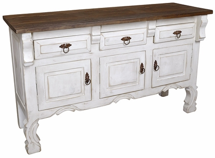 Rustic White Patina Yugo Buffet - 3 Doors & 3 Drawers