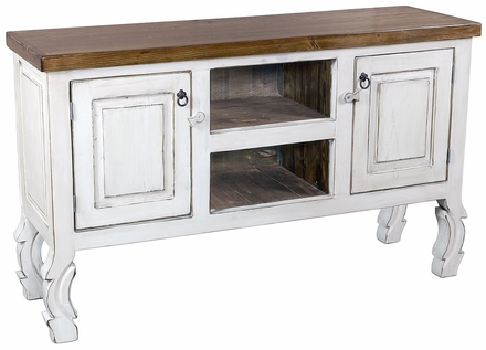 Rustic White Patina Yugo Buffet with Natural Top