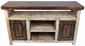 Rustic Whitewashed Painted Wood Entertainment Console with 2 Doors & 3 Shelves