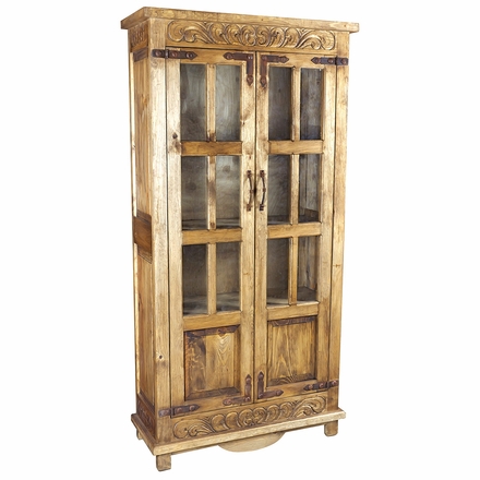 Rustic Wood Armoire with Glass Doors