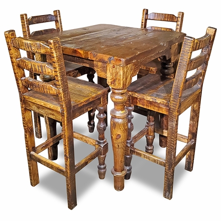 Rustic Wood Bar Height Table with 4 Barstools
